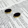 Vintage German Gold Edged Glass Oval Beads in Black - 4 Pieces