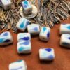 Blue & White Long Cube Gumdrop beads - 24 pieces