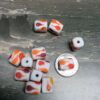 Red, orange, & White Long Cube Gumdrop beads - 12 pieces - Image 3