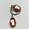 22k Gold Edged Translucent Red German Vintage Glass Cameo Pendant - 4 pieces - Image 2