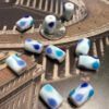 Matte White Gumdrop Glass Cylinder Beads with Blue Accent - 12 pieces - Image 4