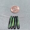 Green & black vintage German silk glass top drill stick beads - 4 pieces