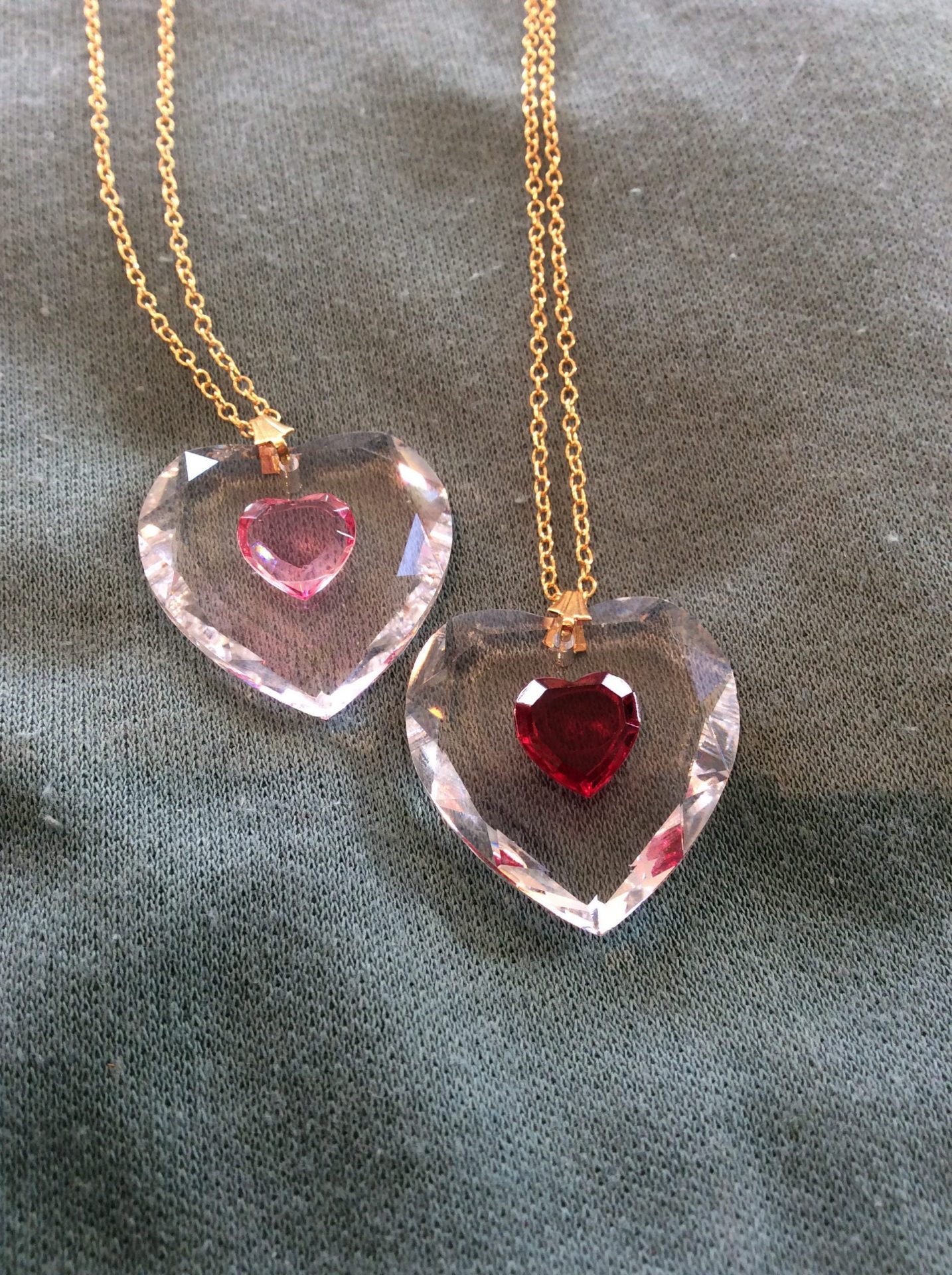 Vintage Crystal Heart Pendant on Gold fill Chain - 1 piece - BeadHoliday