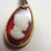 22k Gold Edged Translucent Red German Vintage Glass Cameo Pendant - 4 pieces
