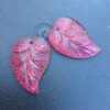 Raspberry glass leaf top drilled - 2 pieces