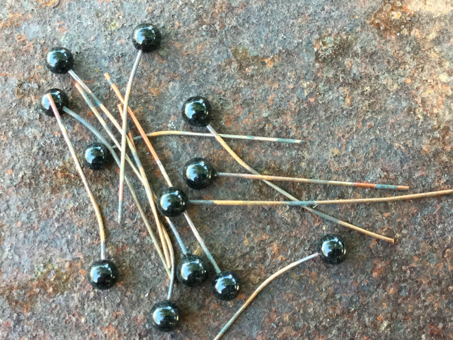 German vintage glass head pins - 40 Pieces - BeadHoliday