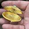 Vintage gold plated pillbox with “Hubble” glass turquoise stone. - Image 2